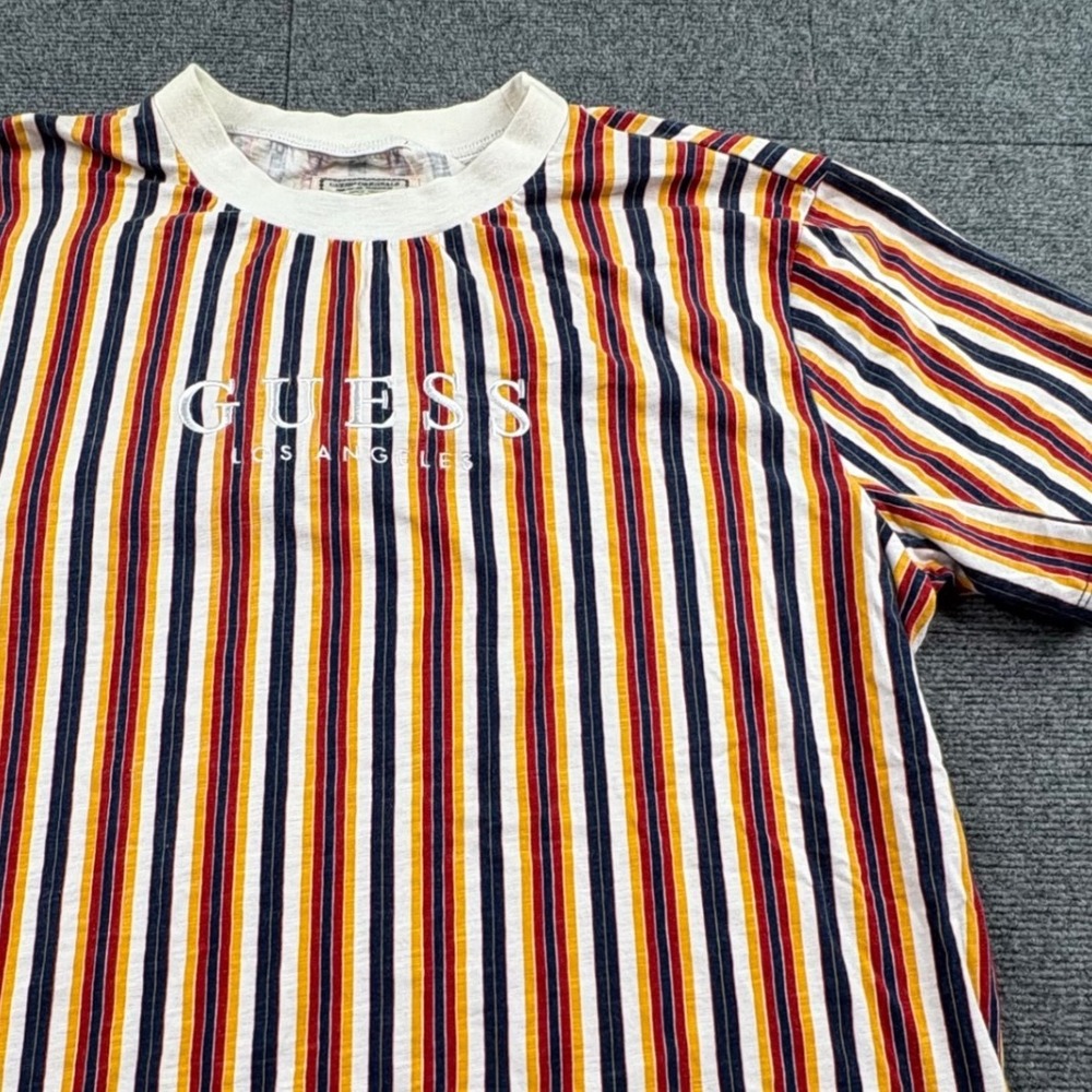 Guess Originals Mens Striped T-Shirt 90s Style Y2K Aesthetic Modern Reissue L